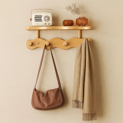 Wall Mounted Coat Rack with Shelf - Bamboo Entryway Organizer with Hooks for Coats and Keys - Modern Minimalist Design 3