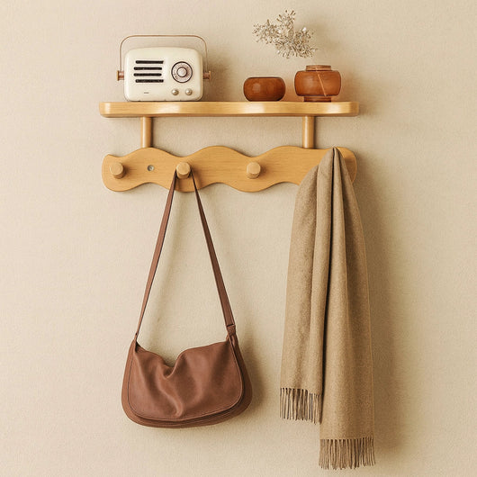 Wall Mounted Coat Rack with Shelf - Bamboo Entryway Organizer with Hooks for Coats and Keys - Modern Minimalist Design 3