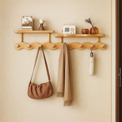 Wall Mounted Coat Rack with Shelf - Bamboo Entryway Organizer with Hooks for Coats and Keys - Modern Minimalist Design 5