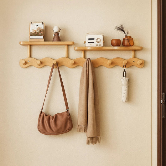 Wall Mounted Coat Rack with Shelf - Bamboo Entryway Organizer with Hooks for Coats and Keys - Modern Minimalist Design 5
