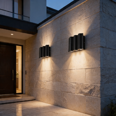 WavyLight | Modern Up and Down Outdoor Wall Light Fixture with Clear Glass Shade 1