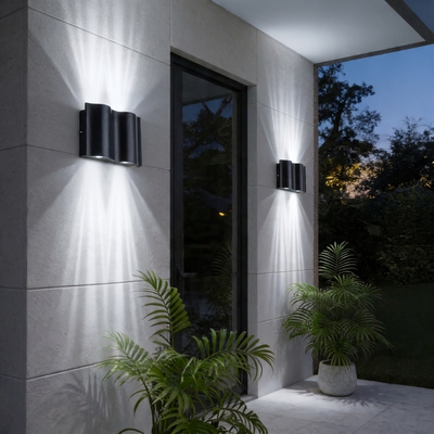 WavyLight | Modern Up and Down Outdoor Wall Light Fixture with Clear Glass Shade 4