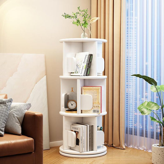 White Bookshelf | Solid Wood | Rotating Design | Space-Saving Solution | Home Office & Living Room 15