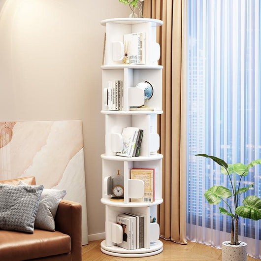 White Bookshelf | Solid Wood | Rotating Design | Space-Saving Solution | Home Office & Living Room 17