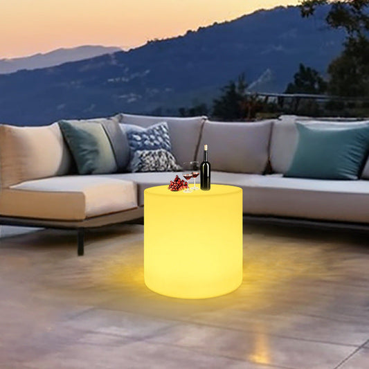 White Outdoor Coffee Table with LED Lighting | Modern Minimalist Patio Furniture 0