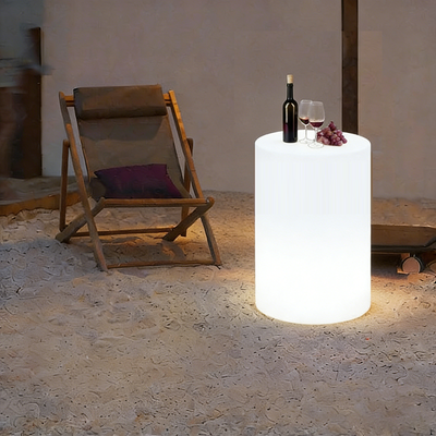 White Outdoor Coffee Table with LED Lighting | Modern Minimalist Patio Furniture 9