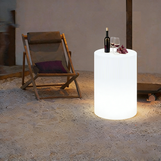 White Outdoor Coffee Table with LED Lighting | Modern Minimalist Patio Furniture 9