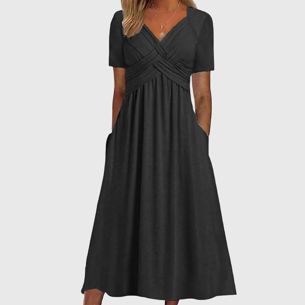 Women's A-Line Midi Dress Tummy Control Soft Black Elegant Cocktail 4