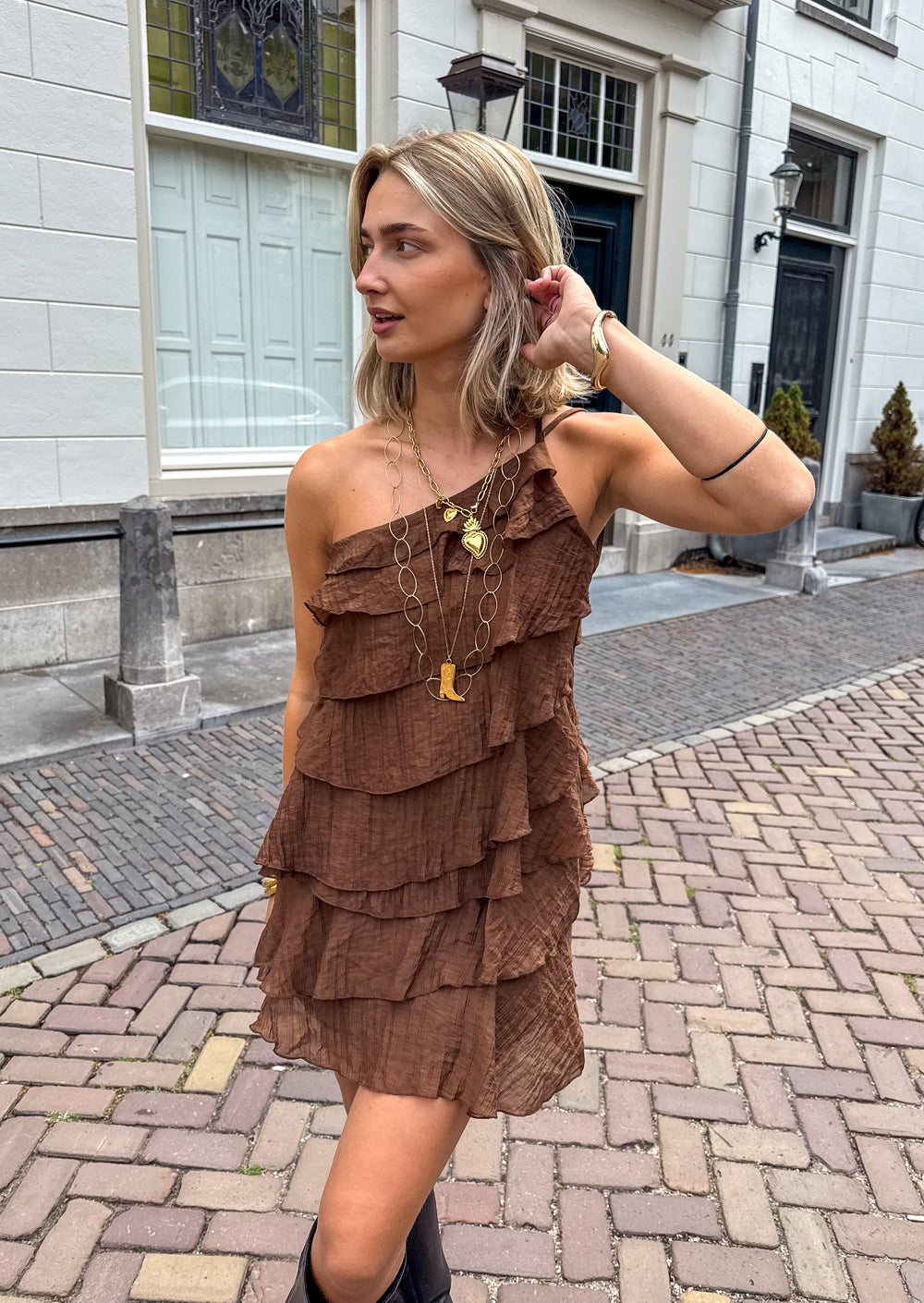 Women's Asymmetrical Mini Dress Ruffle Detail Casual Summer 9