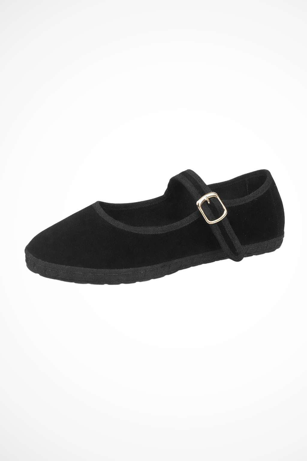 Women's Black Ballet Flats Round Toe Buckle Strap Suede Casual Footwear 0