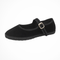Women's Black Ballet Flats Round Toe Buckle Strap Suede Casual Footwear