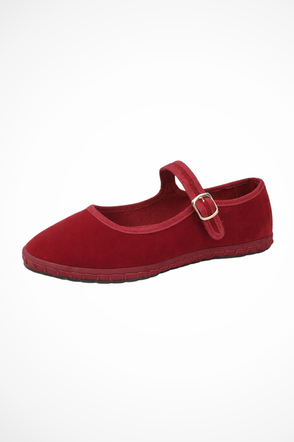 Women's Black Ballet Flats Round Toe Buckle Strap Suede Casual Footwear 1
