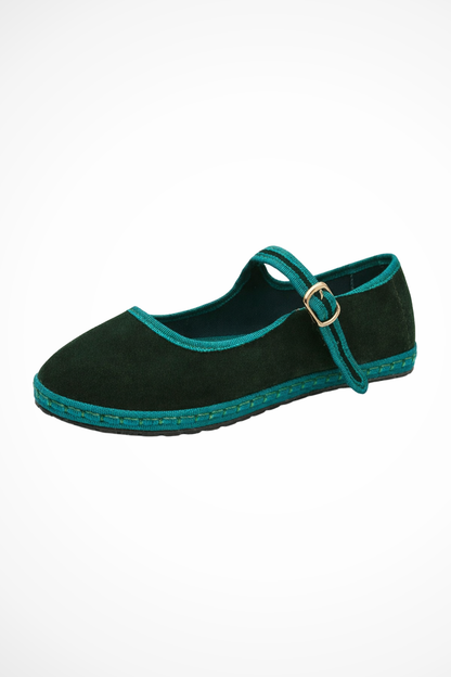 Women's Black Ballet Flats Round Toe Buckle Strap Suede Casual Footwear 10