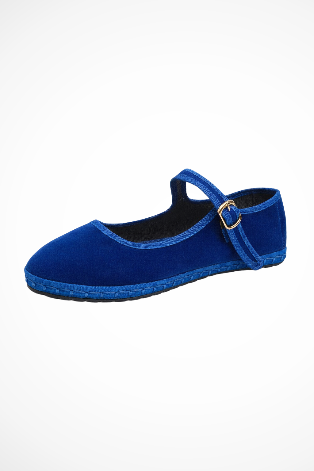 Women's Black Ballet Flats Round Toe Buckle Strap Suede Casual Footwear 3