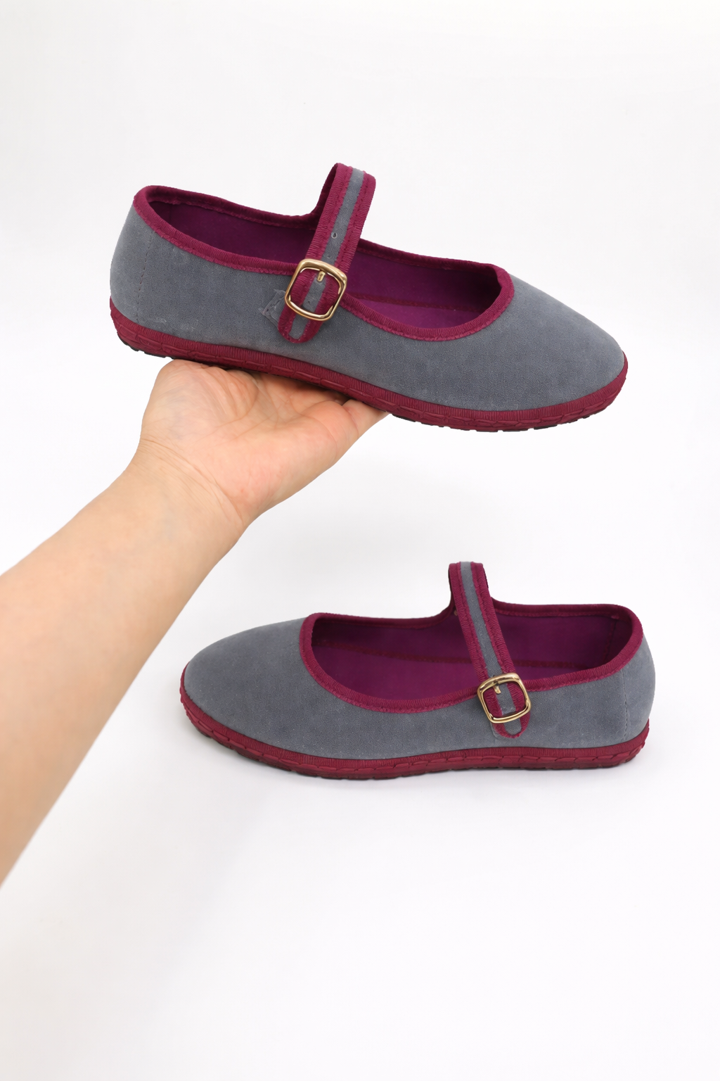 Women's Black Ballet Flats Round Toe Buckle Strap Suede Casual Footwear 6