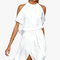 Women's Black Halter Midi Dress Cold Shoulder Layered Woven Evening