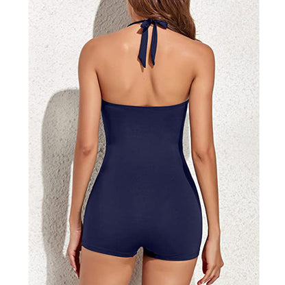 Women's Boyleg One-Piece Swimsuit Polyester Spandex Full Coverage Black 5