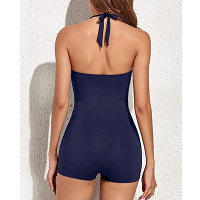 Women's Boyleg One-Piece Swimsuit Polyester Spandex Full Coverage Black 5