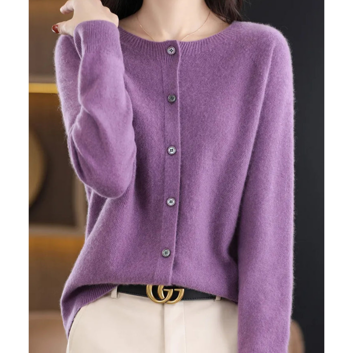 Women's Cashmere Cardigan Long Sleeve Elegant Cozy Full-Length Sweater 10