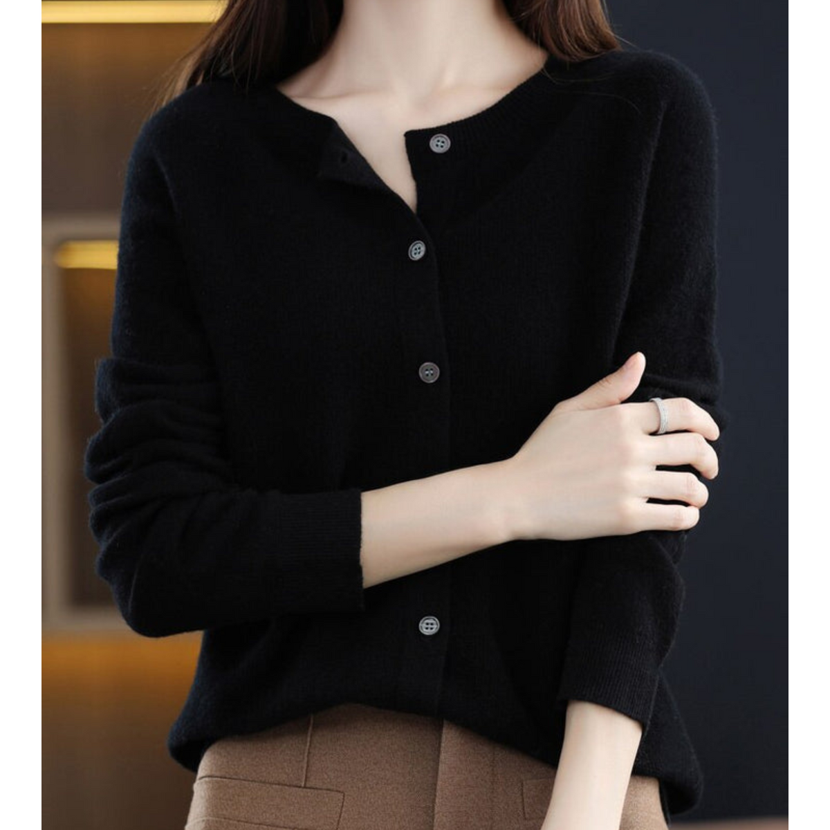 Women's Cashmere Cardigan Long Sleeve Elegant Cozy Full-Length Sweater 12