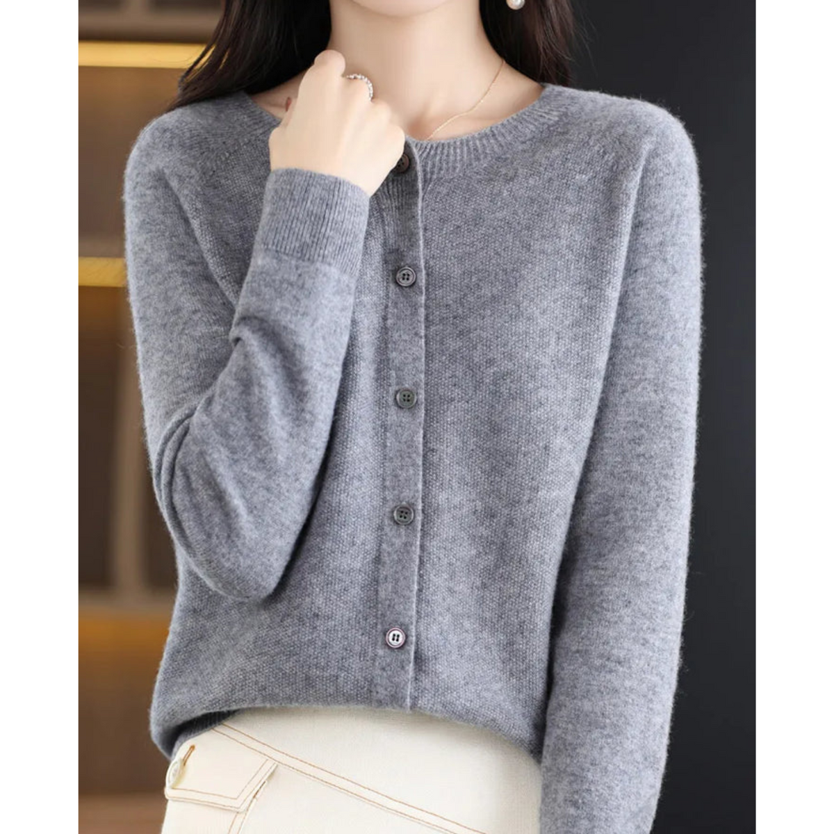 Women's Cashmere Cardigan Long Sleeve Elegant Cozy Full-Length Sweater 13