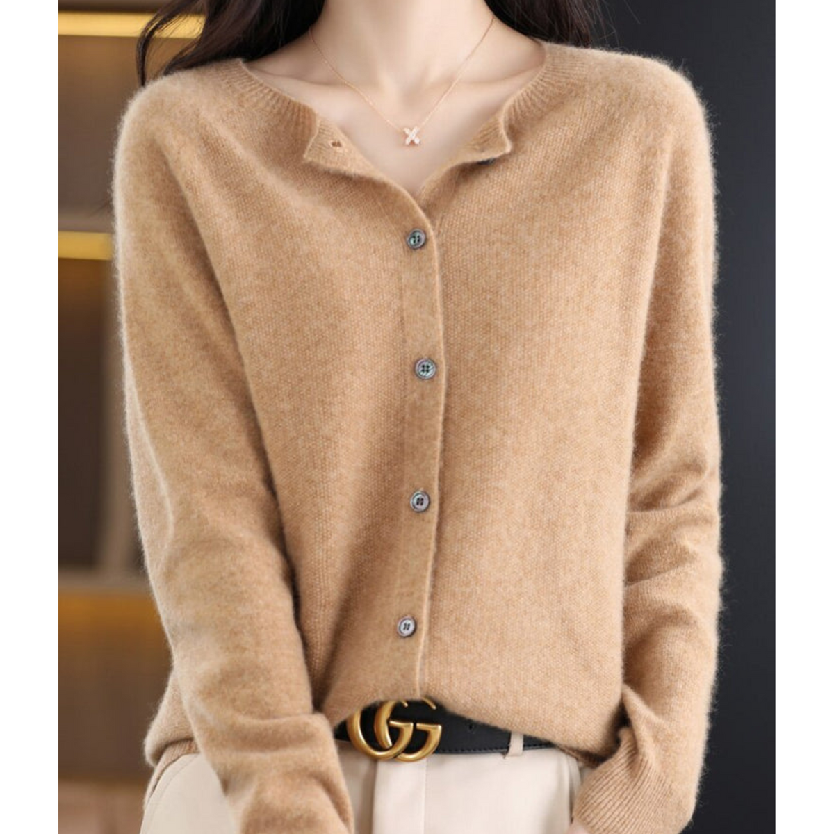 Women's Cashmere Cardigan Long Sleeve Elegant Cozy Full-Length Sweater 2