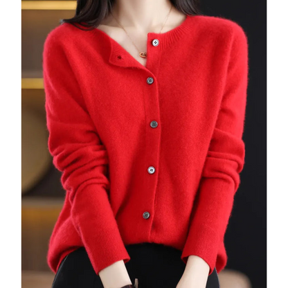Women's Cashmere Cardigan Long Sleeve Elegant Cozy Full-Length Sweater 5