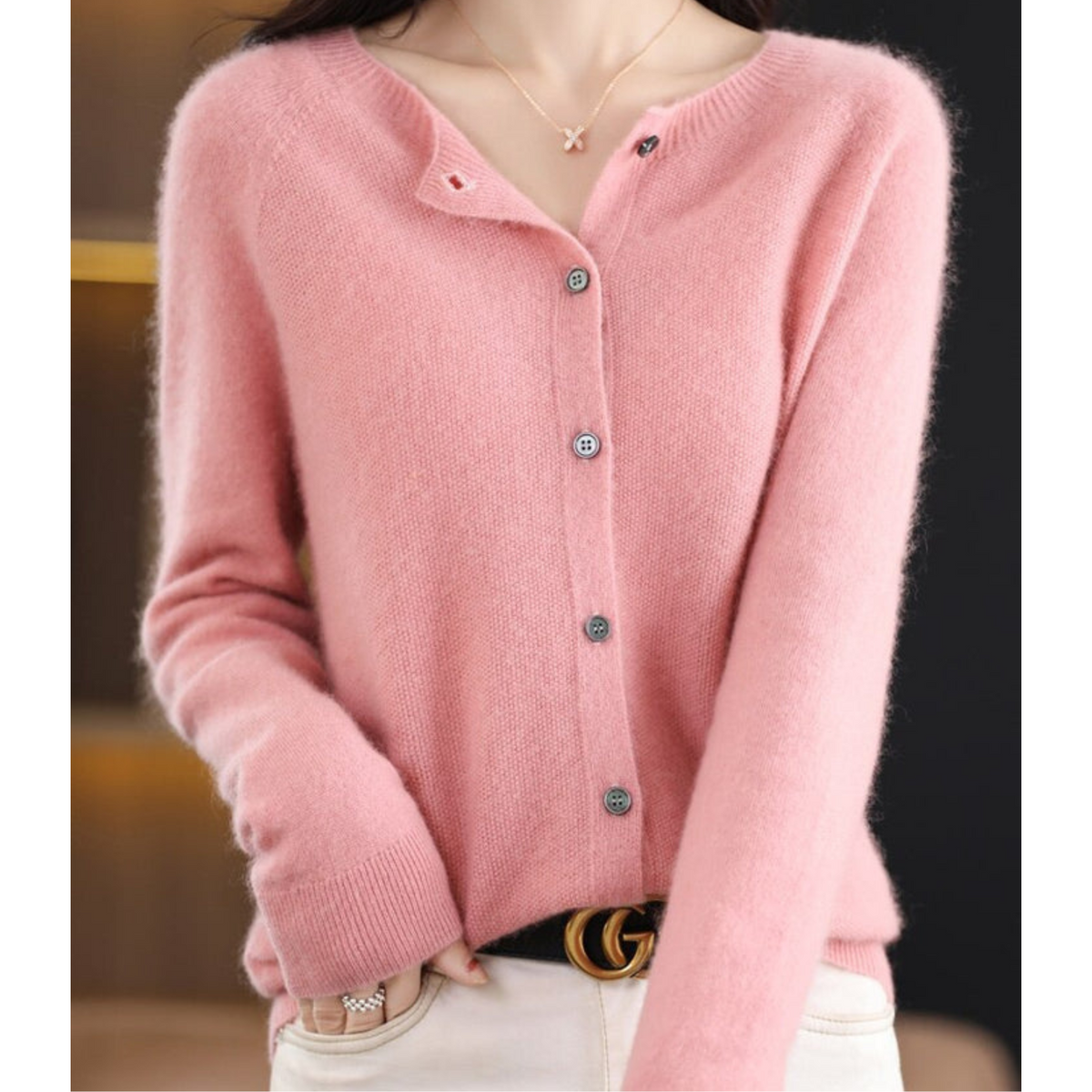 Women's Cashmere Cardigan Long Sleeve Elegant Cozy Full-Length Sweater 7