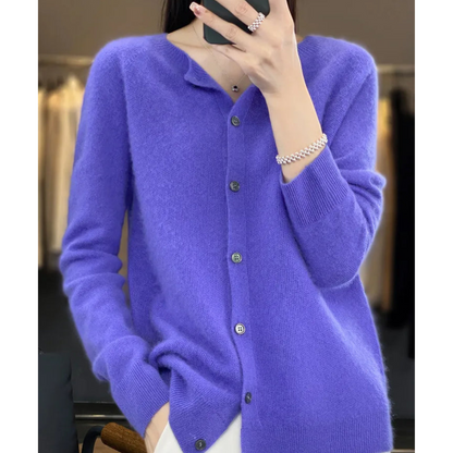 Women's Cashmere Cardigan Long Sleeve Elegant Cozy Full-Length Sweater 8