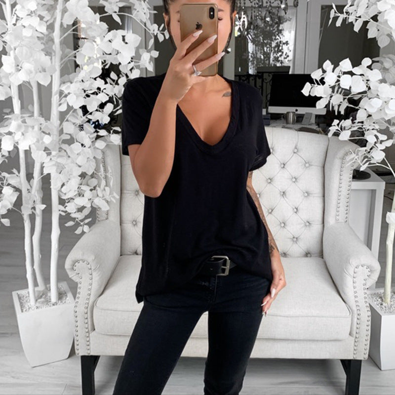Women's Casual V Neck T Shirt Loose Fit Soft Fabric Everyday Wear 0