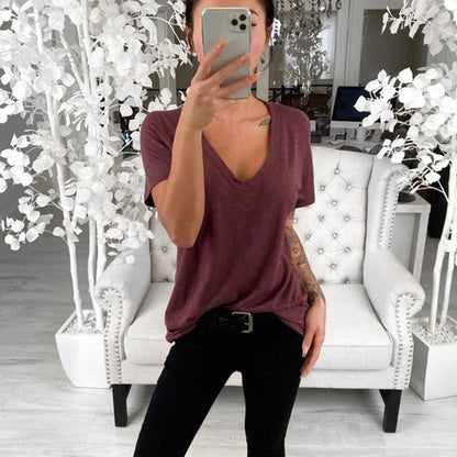 Women's Casual V Neck T Shirt Loose Fit Soft Fabric Everyday Wear 1