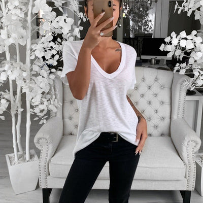 Women's Casual V Neck T Shirt Loose Fit Soft Fabric Everyday Wear 3