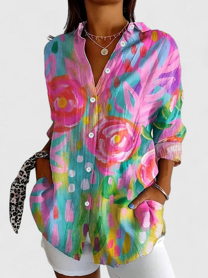 Women's Colorful Print Blouse Casual Lightweight Regular Fit Summer Top 0