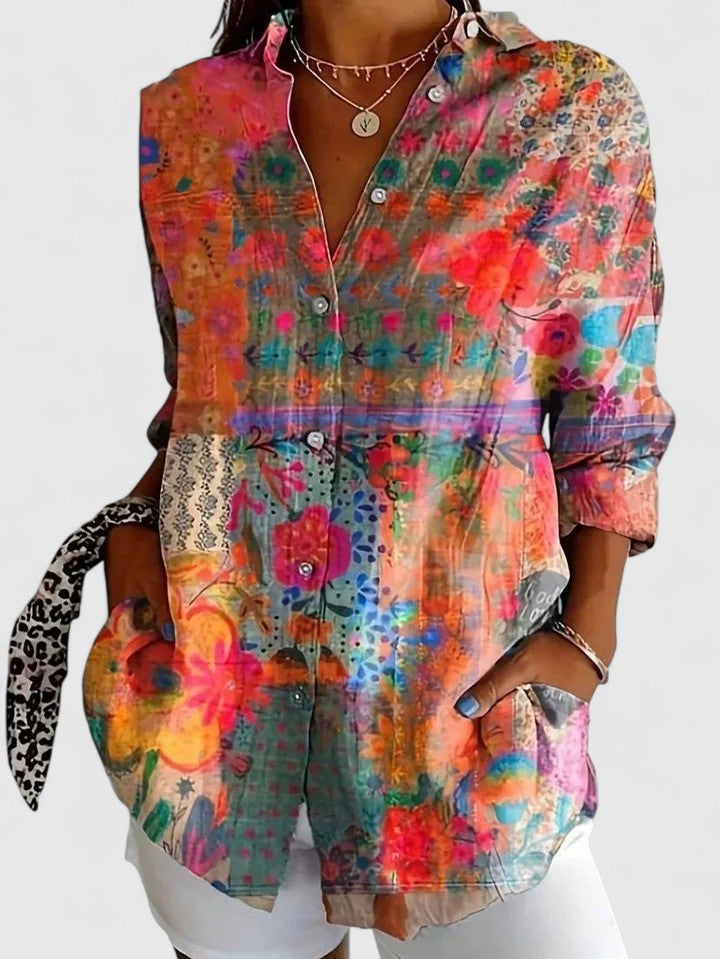Women's Colorful Print Blouse Casual Lightweight Regular Fit Summer Top 1