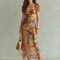 Women's Elegant Midi Dress Lightweight Ruffled Sleeve Front Slit Casual Summer