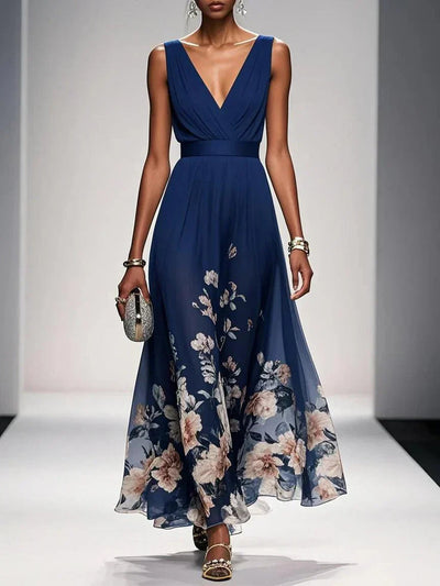 Women's Floral Maxi Dress A-Line Chiffon Pink Summer Wedding Guest 1