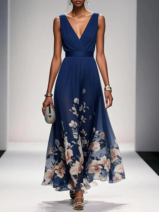 Women's Floral Maxi Dress A-Line Chiffon Pink Summer Wedding Guest 1