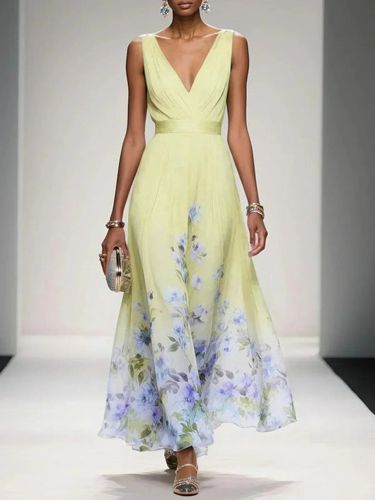 Women's Floral Maxi Dress A-Line Chiffon Pink Summer Wedding Guest 2
