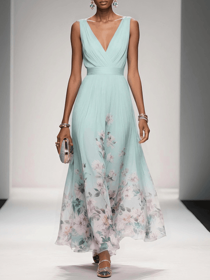 Women's Floral Maxi Dress A-Line Chiffon Pink Summer Wedding Guest 3