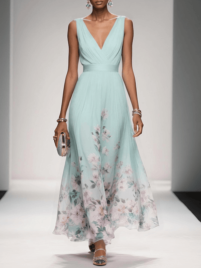 Women's Floral Maxi Dress A-Line Chiffon Pink Summer Wedding Guest 3