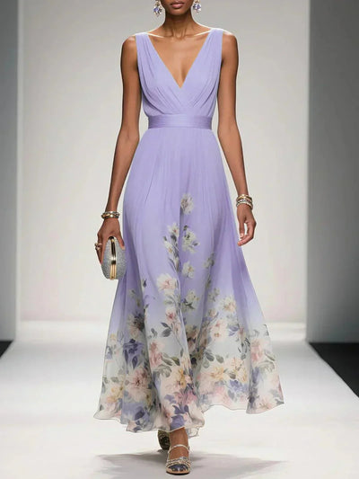 Women's Floral Maxi Dress A-Line Chiffon Pink Summer Wedding Guest 5