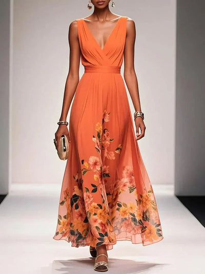 Women's Floral Maxi Dress A-Line Chiffon Pink Summer Wedding Guest 6
