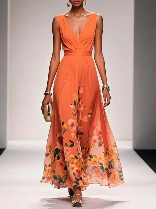 Women's Floral Maxi Dress A-Line Chiffon Pink Summer Wedding Guest 6