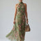 Women's Floral Midi Dress Lightweight Halter Summer Casual
