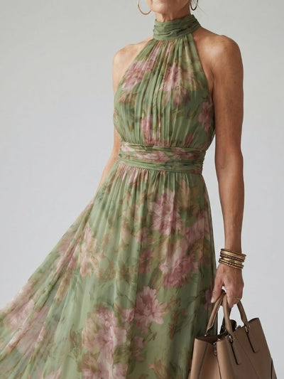 Women's Floral Midi Dress Lightweight Halter Summer Casual 1