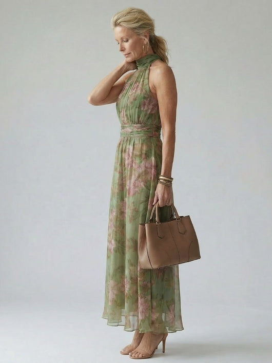 Women's Floral Midi Dress Lightweight Halter Summer Casual 2