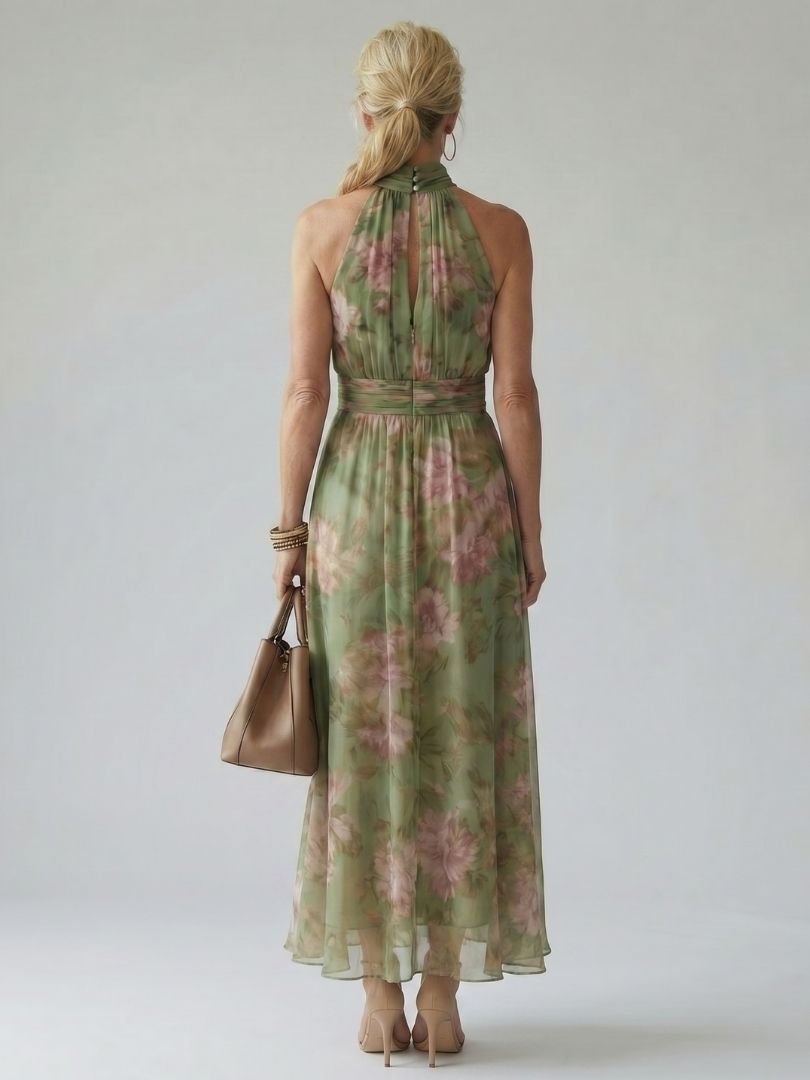 Women's Floral Midi Dress Lightweight Halter Summer Casual 3