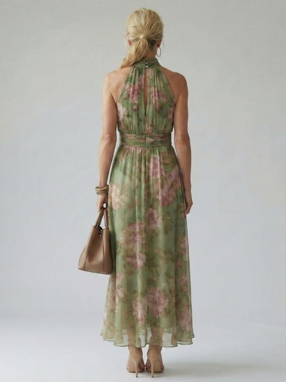 Women's Floral Midi Dress Lightweight Halter Summer Casual 3