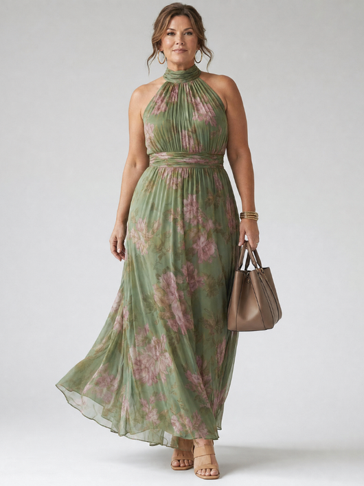 Women's Floral Midi Dress Lightweight Halter Summer Casual 5