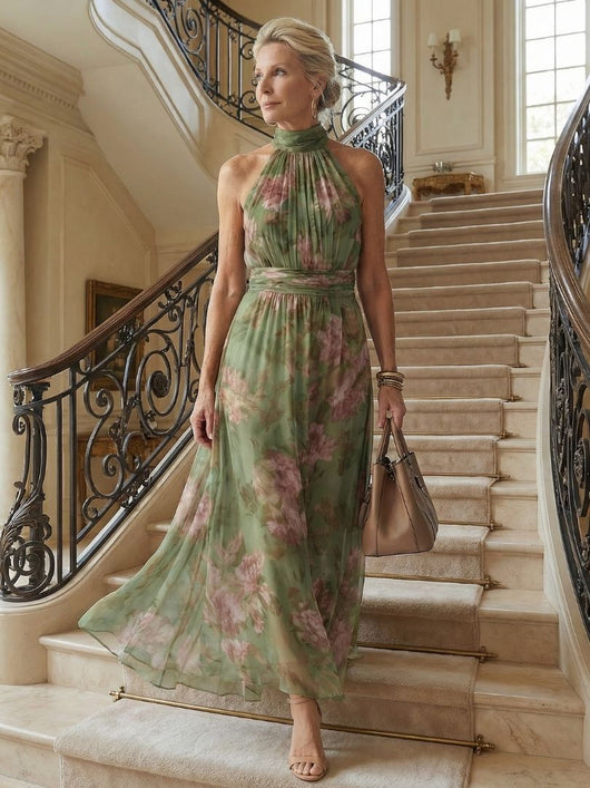 Women's Floral Midi Dress Lightweight Halter Summer Casual 6